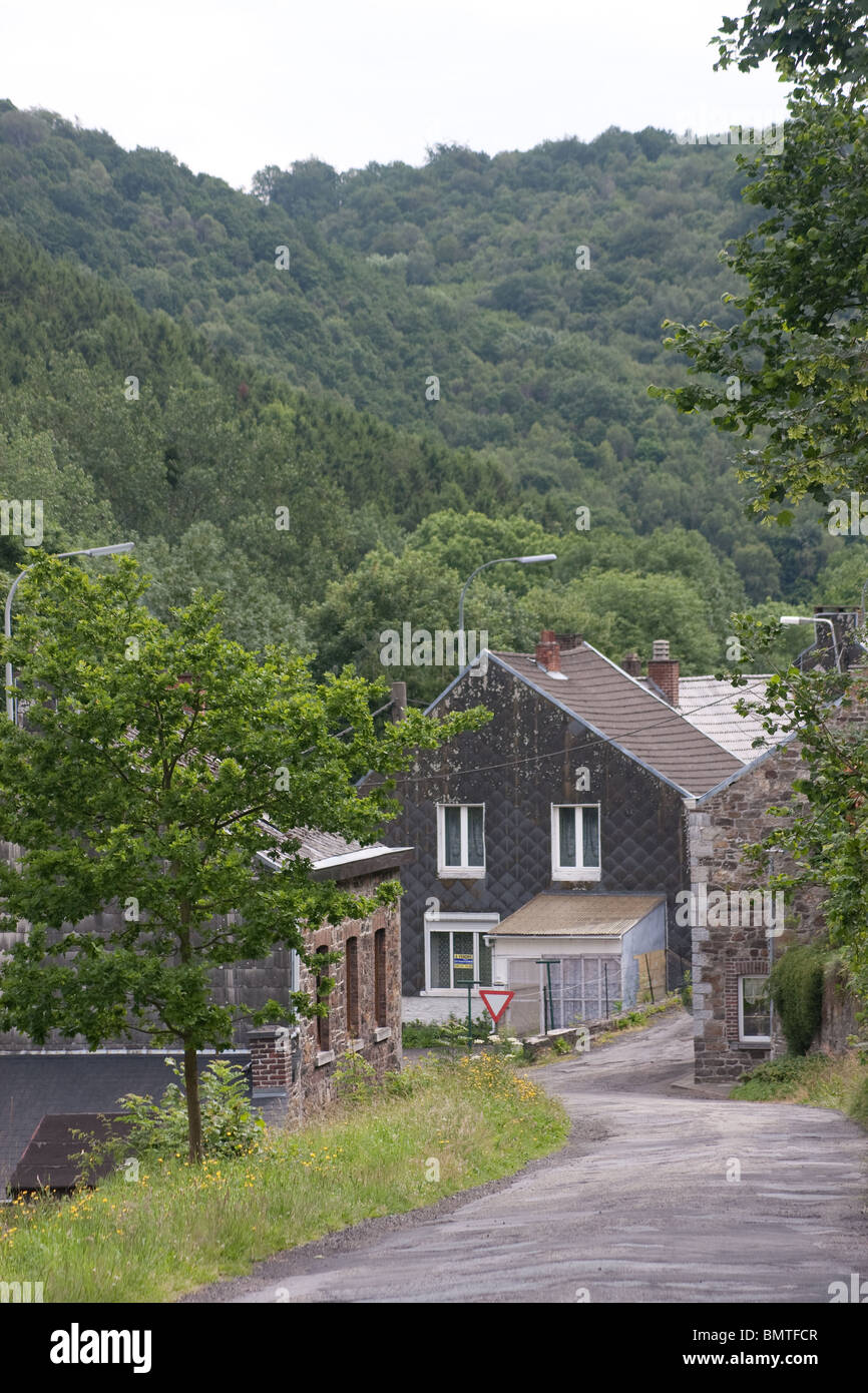hillside village house steep road forest mountain Stock Photo - Alamy