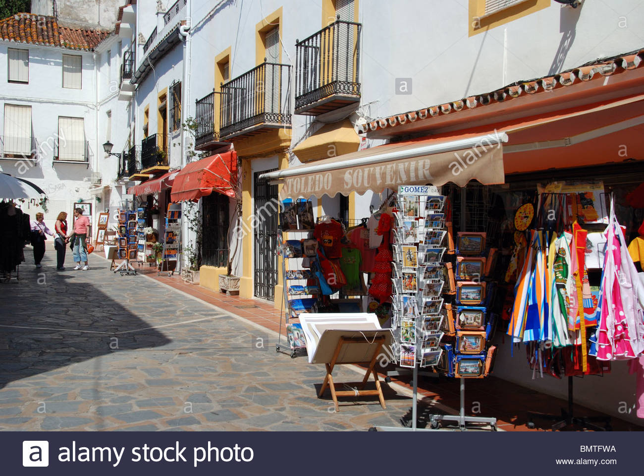 Tourist shops in the old town, Marbella, Costa del Sol, Malaga ...