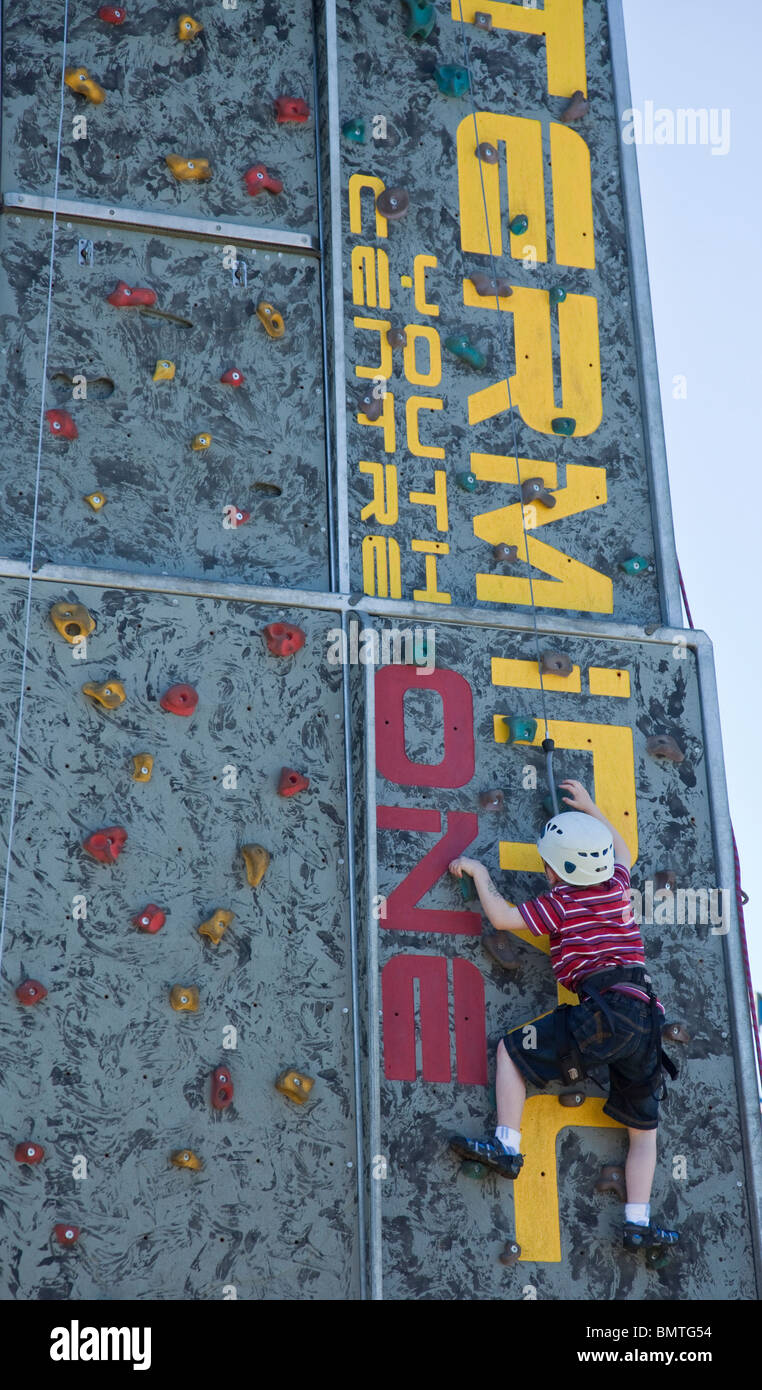 Boy on a climbing wall,Glasgow's Southside Festival 2010 in Queen's