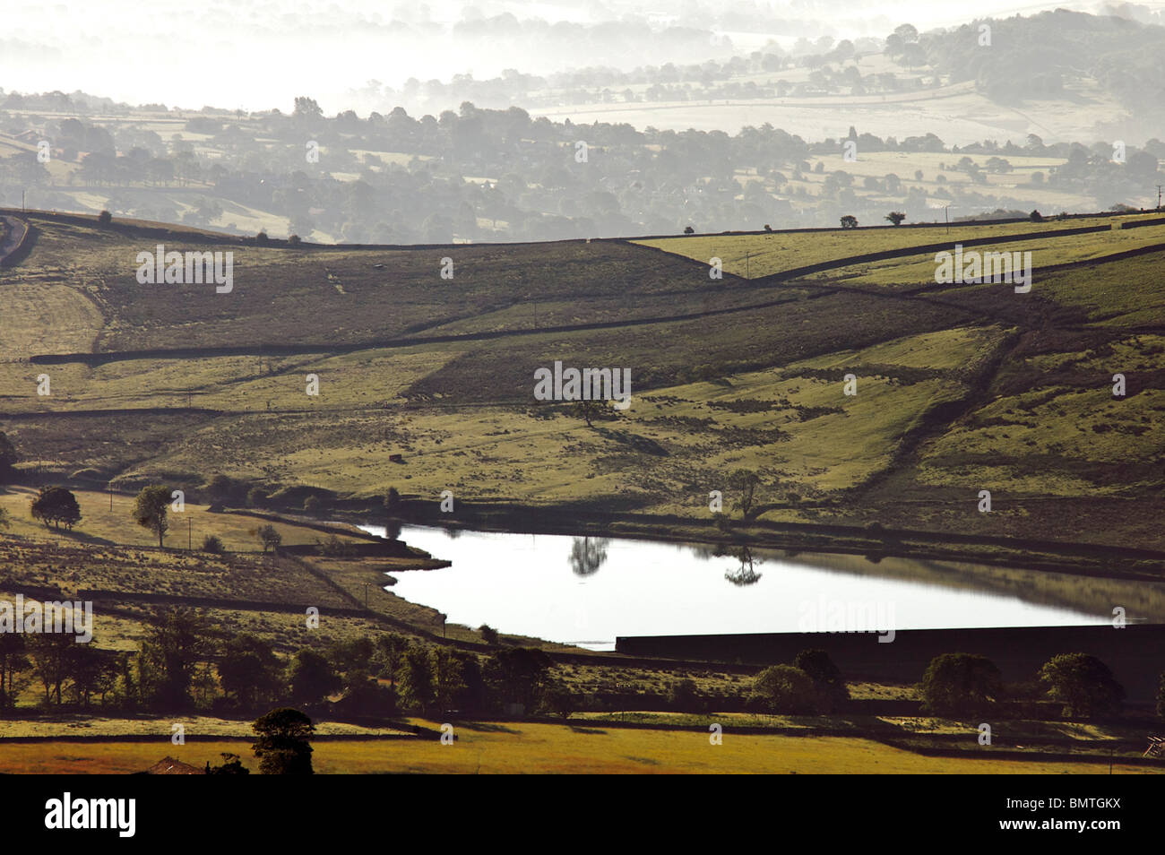Black Moss reservoir from Pendle Hill,Lancashire,UK Stock Photo