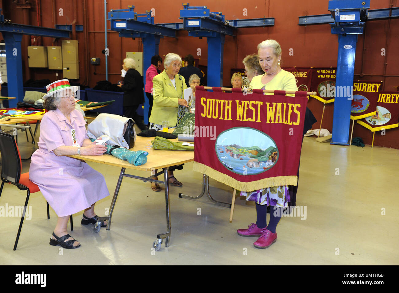 Members of the Townswomen's Guild preparing for the parade of banners at their annual conference 2010 Stock Photo