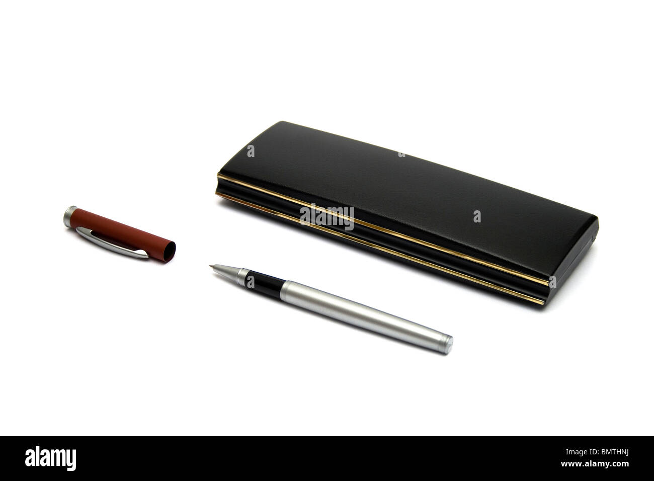 pen and black box on white backgraund, isolated Stock Photo