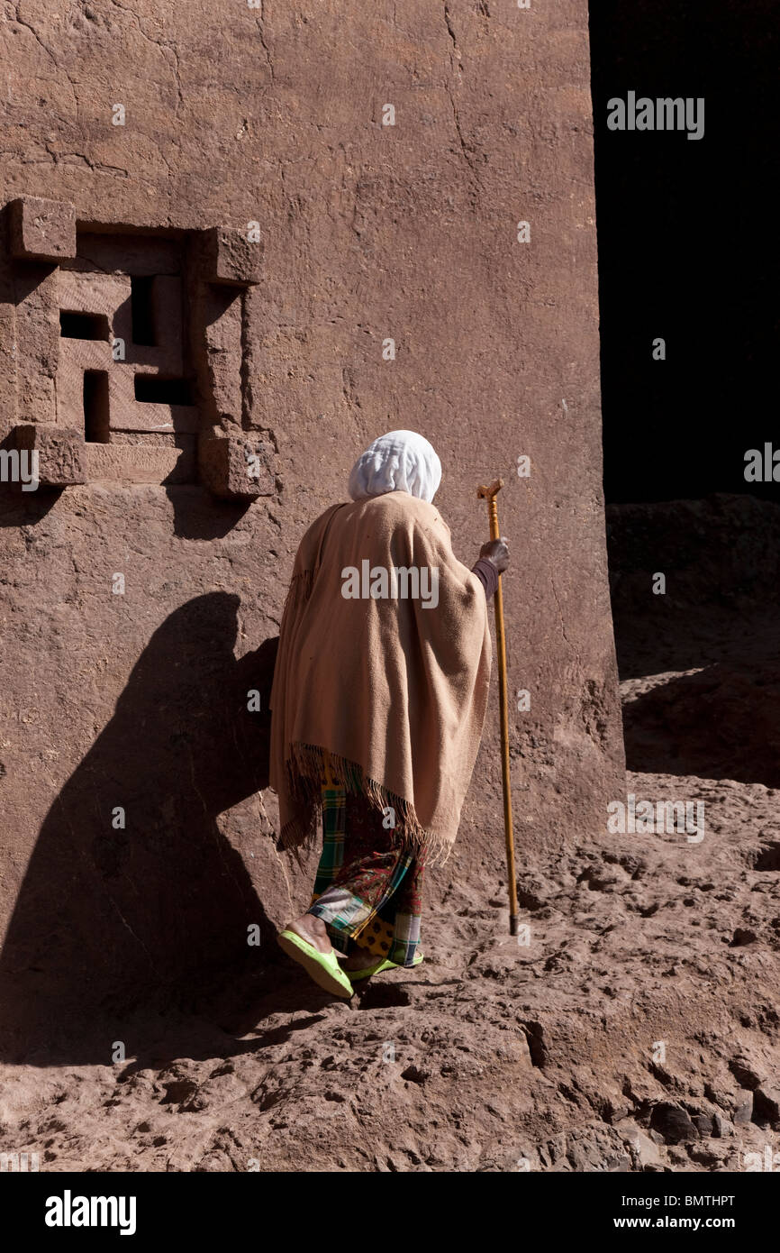 Pilgrim at Yemrehana Krestos Church,Lalibela, Ethiopia. Stock Photo