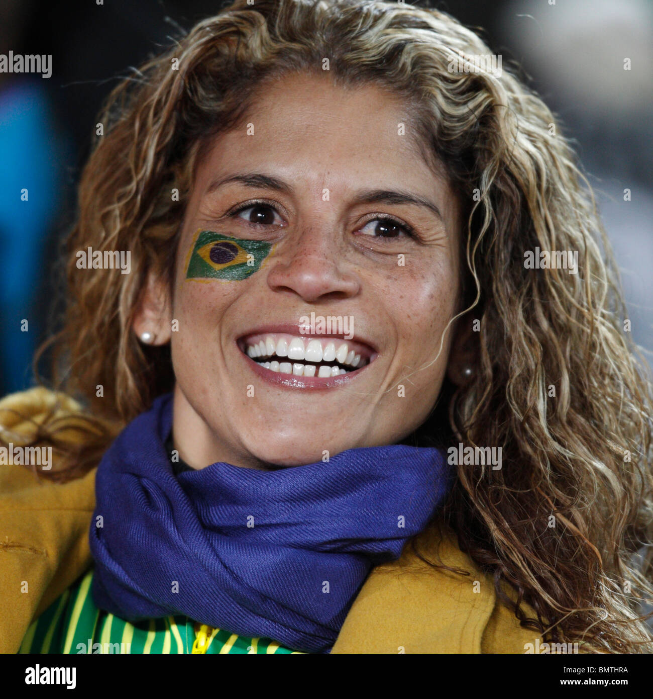 A Brazil supporter seen at a 2010 FIFA World Cup football match between Brazil and North Korea June 15, 2010. Stock Photo
