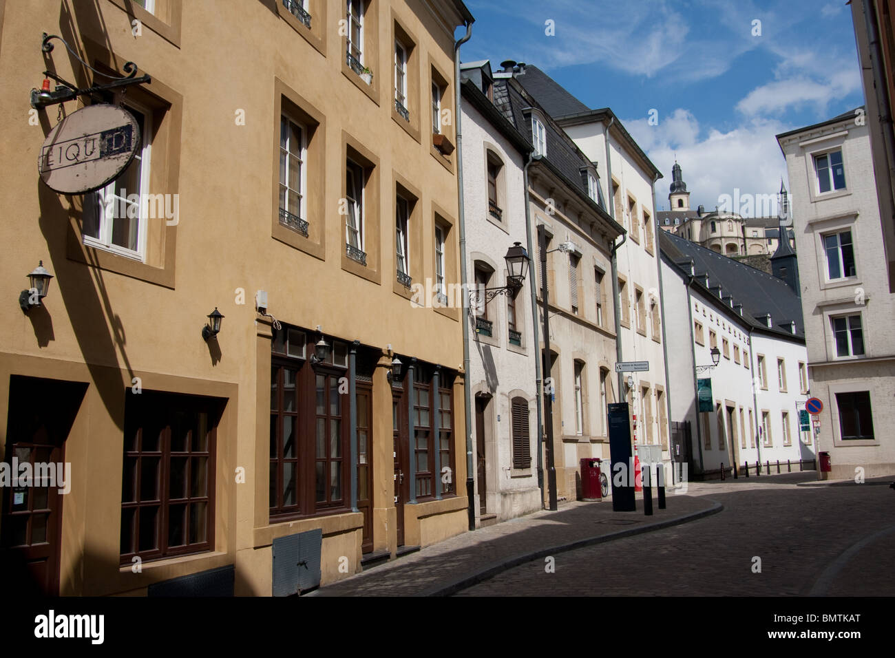 narrow street old city houses window wall centre Stock Photo