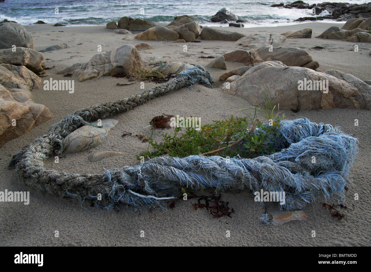 Blue rope at Listastrendene landscape conservation area Stock Photo