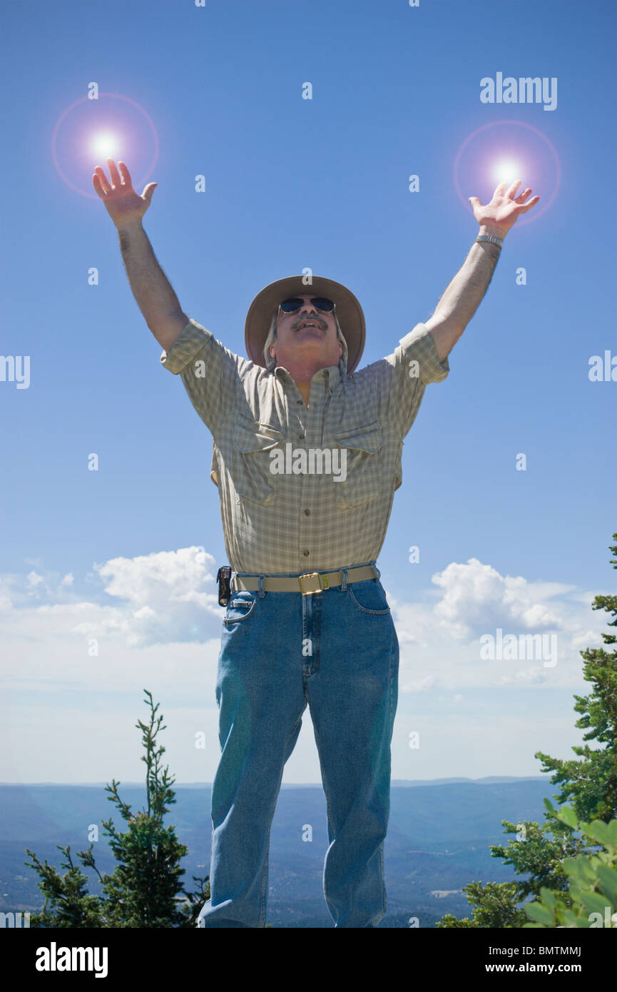 Reaching For The Sky This Man Seems To Be Charged With Energy
