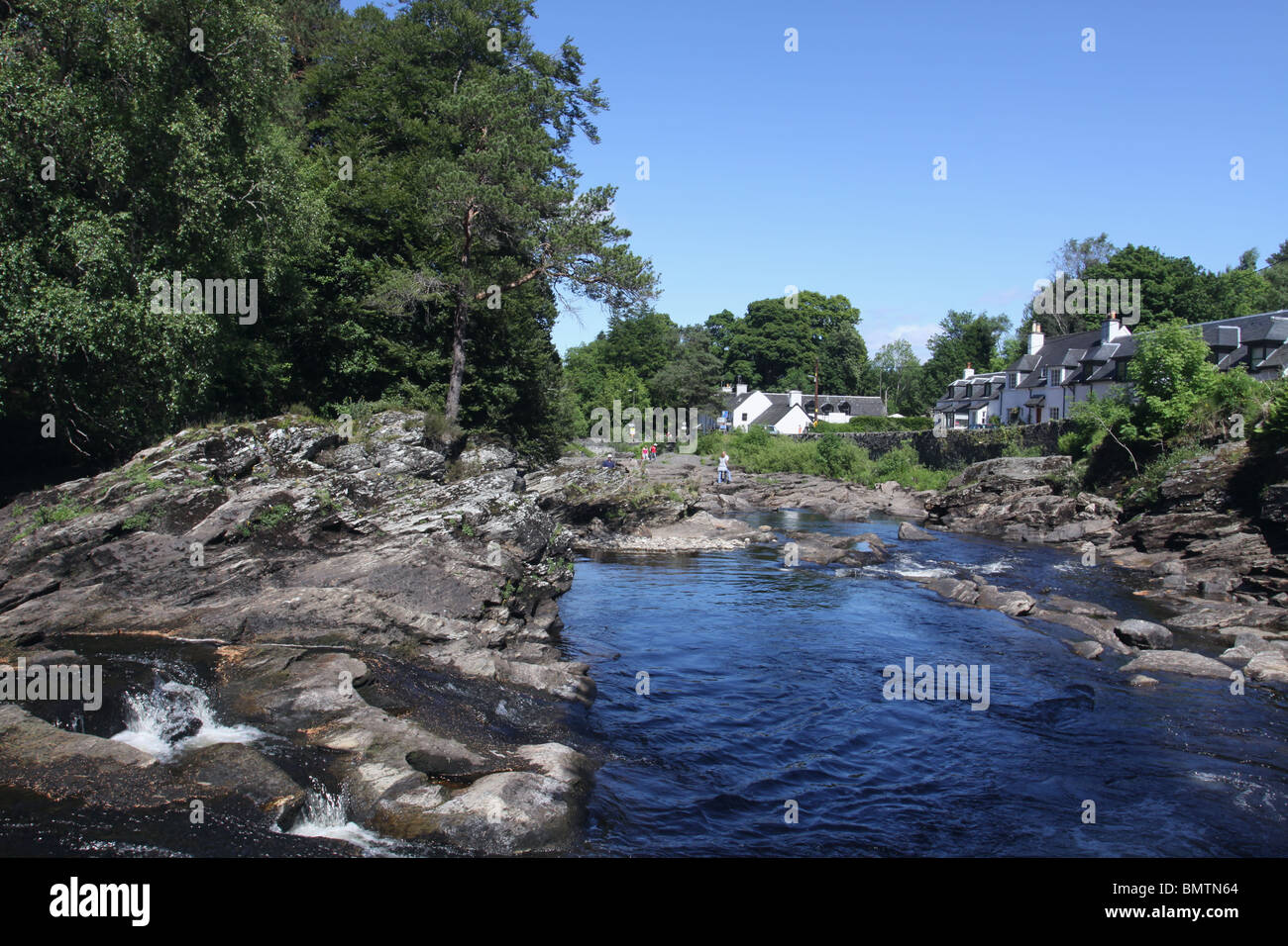 The Falls of Dochart and village of Killin Scotland  June 2010 Stock Photo