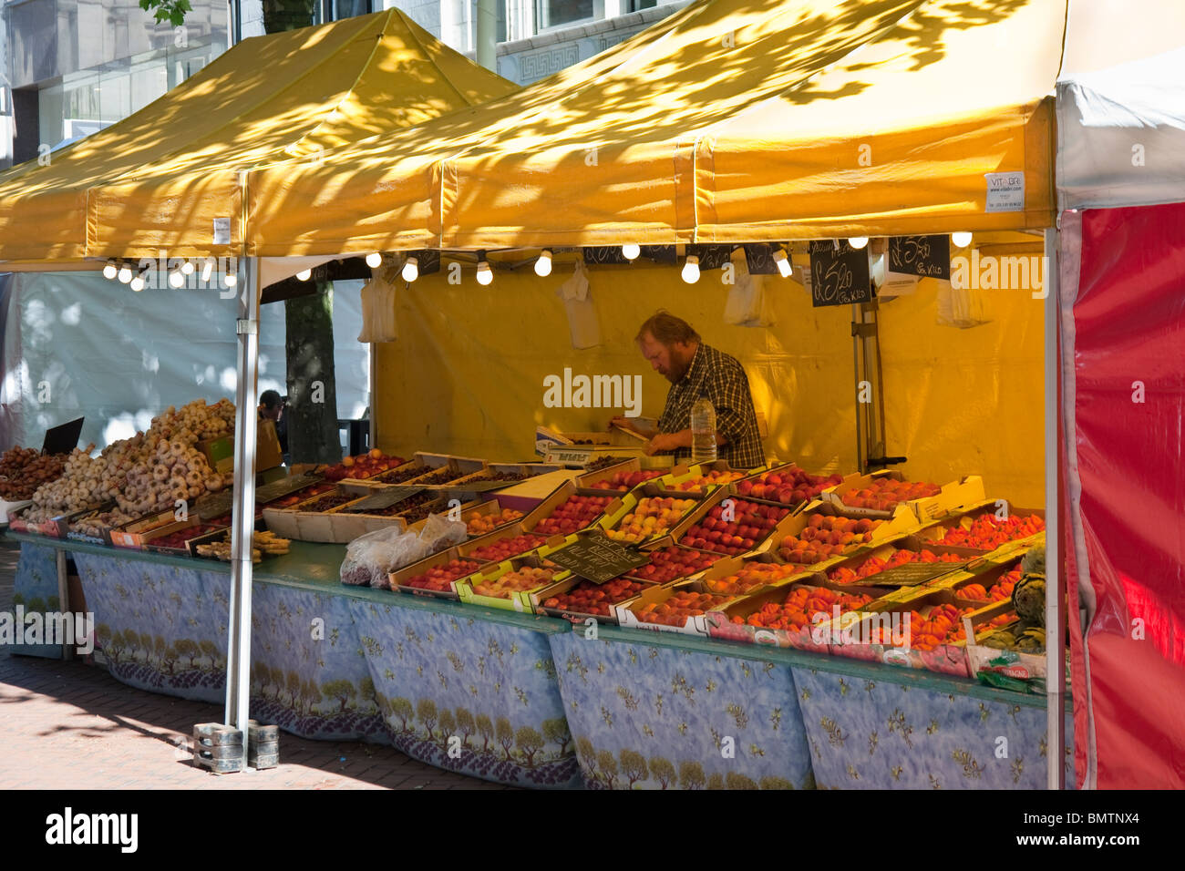Market stall in Birmingham Uk selling fruit Stock Photo