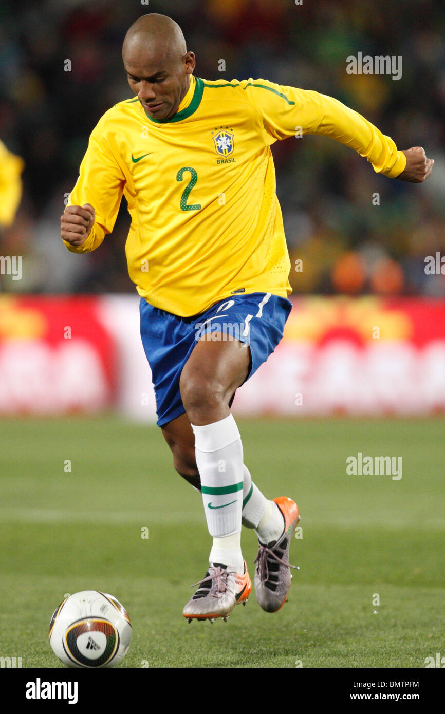 Maicon of Brazil in action during a 2010 FIFA World Cup football match against North Korea June 15, 2010. Stock Photo