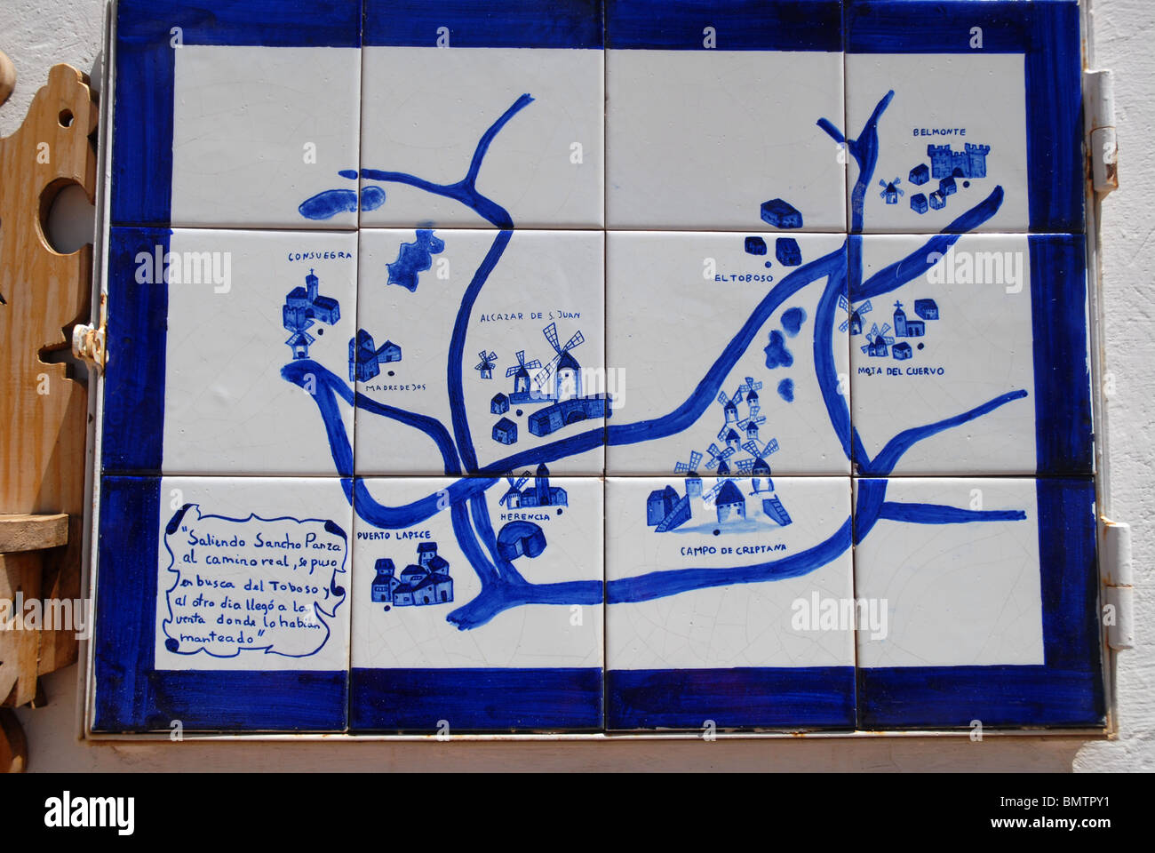 tiled map showing Don Quixote tourist route, Puerto Lapice, Ciudad Real, Castile-La Mancha, Spain Stock Photo