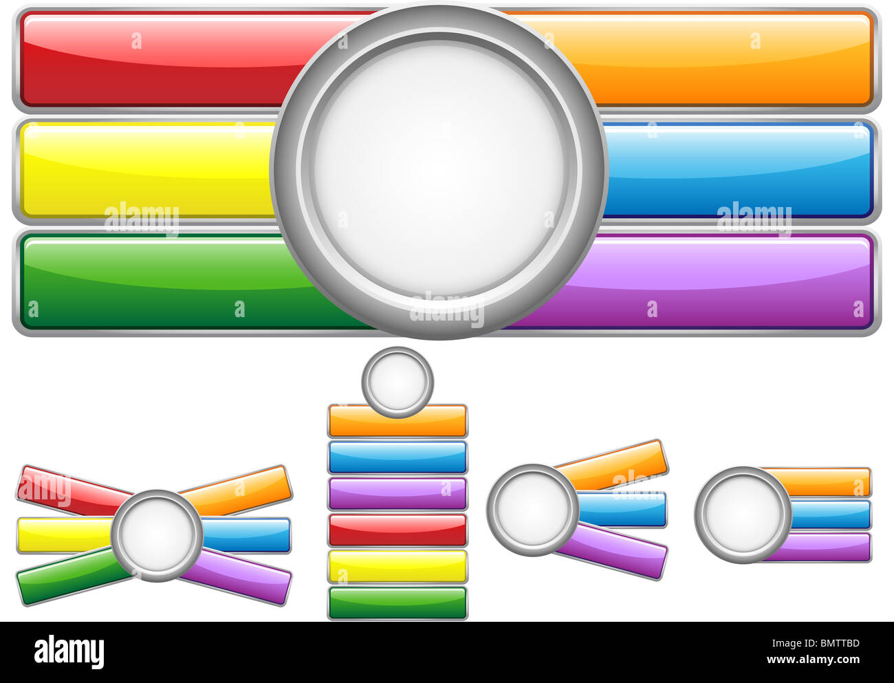 Glossy web buttons with colored bars. Stock Photo