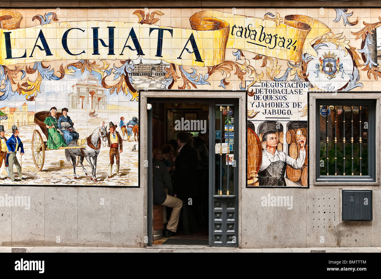 A tapas bar heavily decorated with tiles in the calle de la Cava Baja in the La Latina quarter, central Madrid, Spain Stock Photo