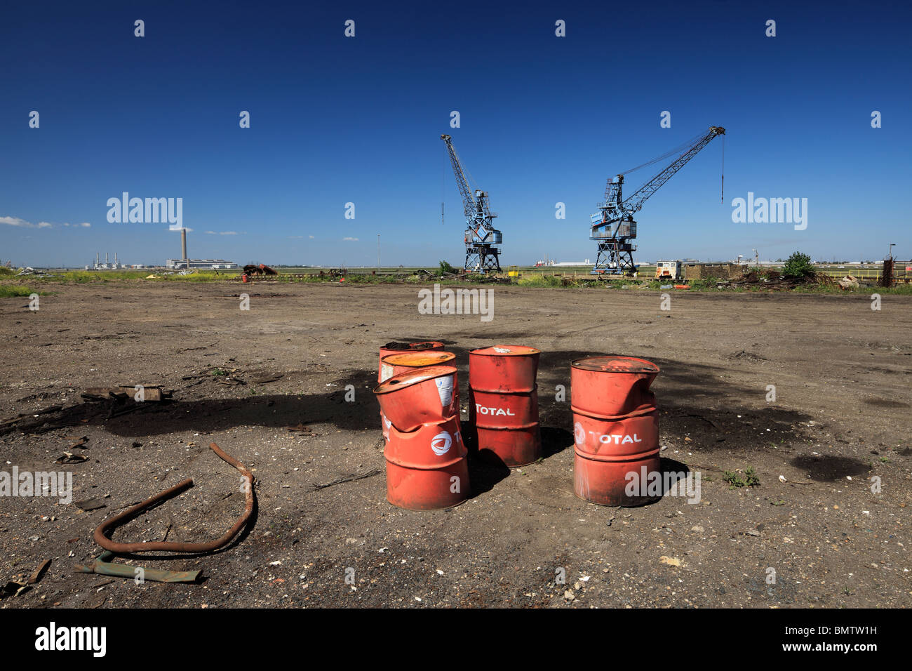 Decommissioned industrial site at Coal Wash Wharf, Sheppey. Stock Photo