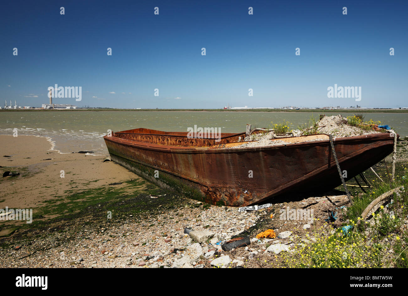 Rusting barge at Coal Wash Wharf, Sheppey. Stock Photo