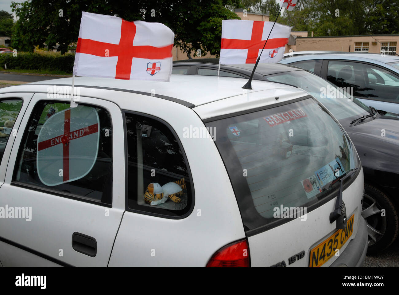 Car with England flags on during 2010 World Cup, UK Stock Photo Alamy