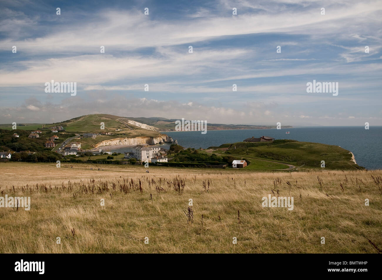 View of Freshwater Bay from Tennyson Down, Isle of Wight, UK Stock Photo