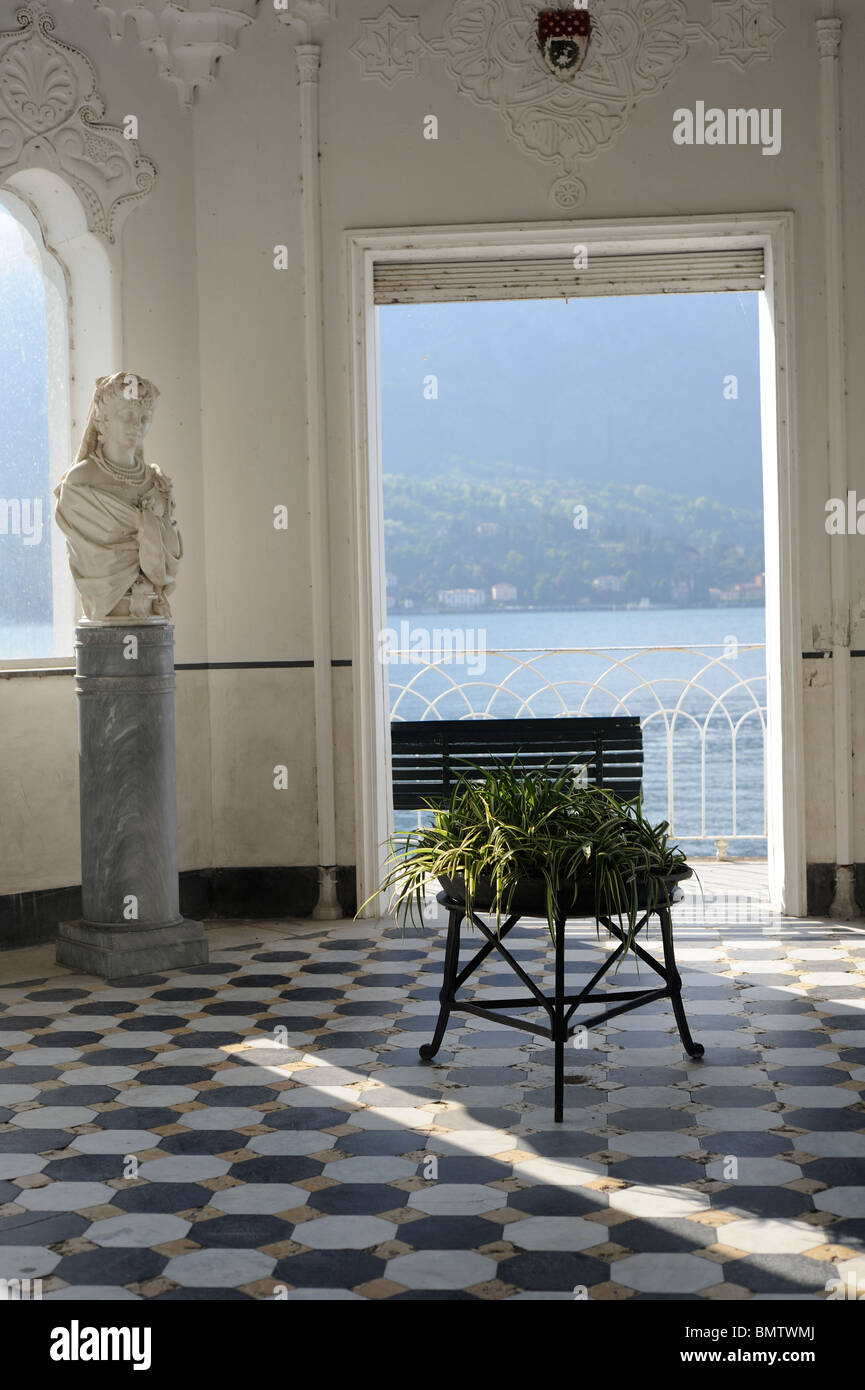 Lake Como, Bellagio, Italy, Interior design of Villa Melzi with landscape on lake Como. Stock Photo
