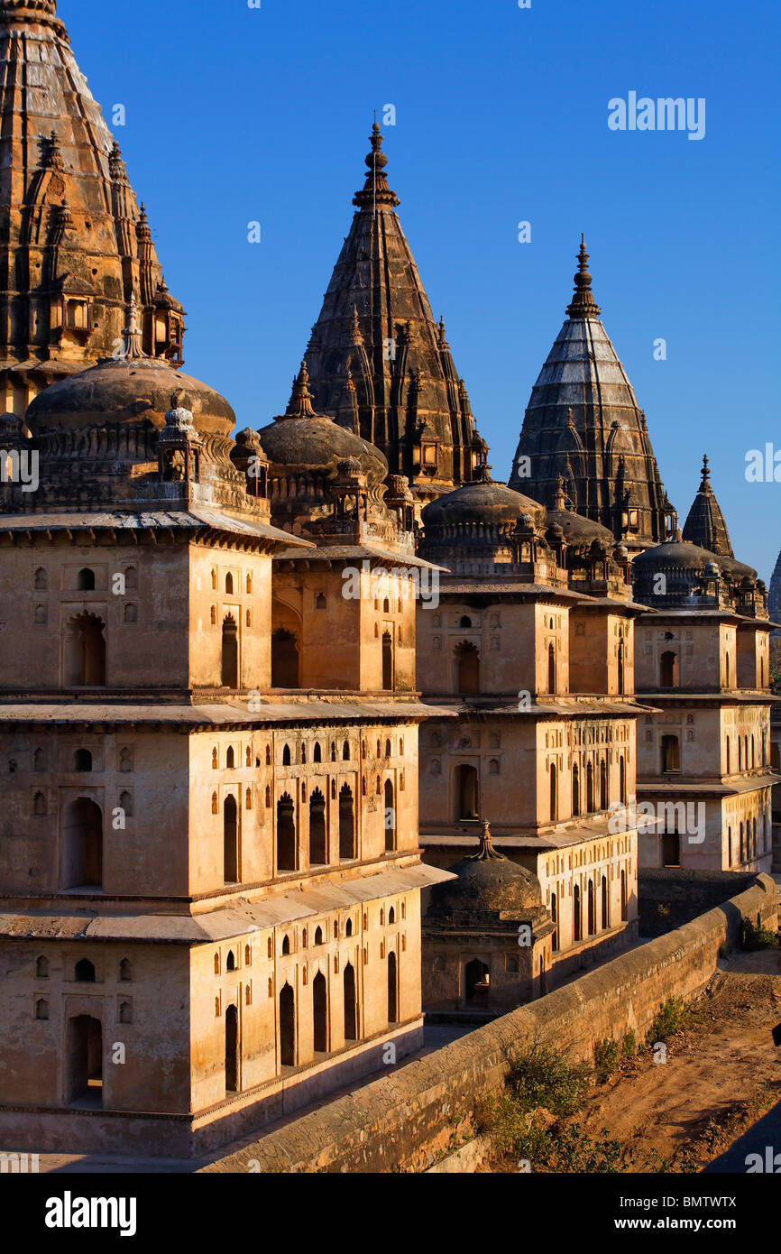 Spires of the Chhatris, Orchha, Madhya Pradesh, India Stock Photo