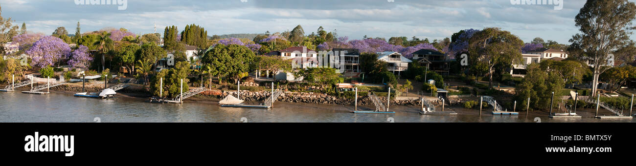 Riverfront houses along the Brisbane River, Yeronga, Queensland, Australia Stock Photo