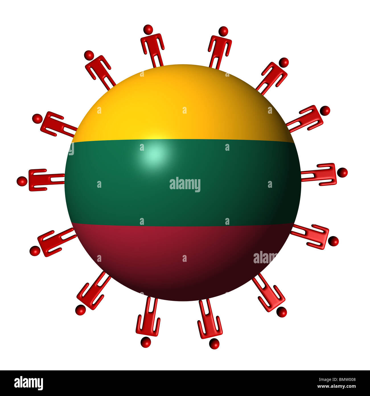 circle of abstract people around Lithuania flag sphere illustration Stock Photo