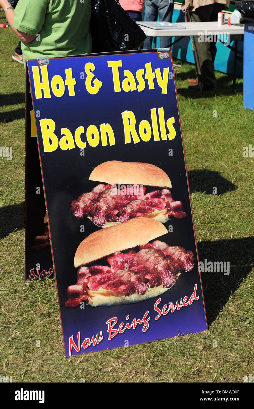 advertising sign for bacon rolls, uk Stock Photo