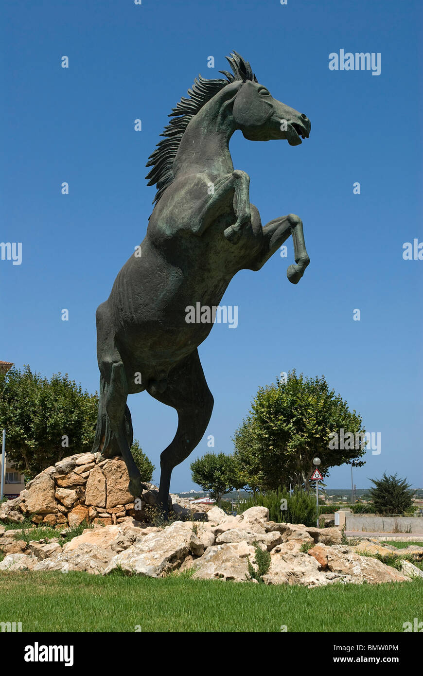 Statue of Horse at entrance roundabout, Ciutadella, Menorca, Balearics, Spain Stock Photo