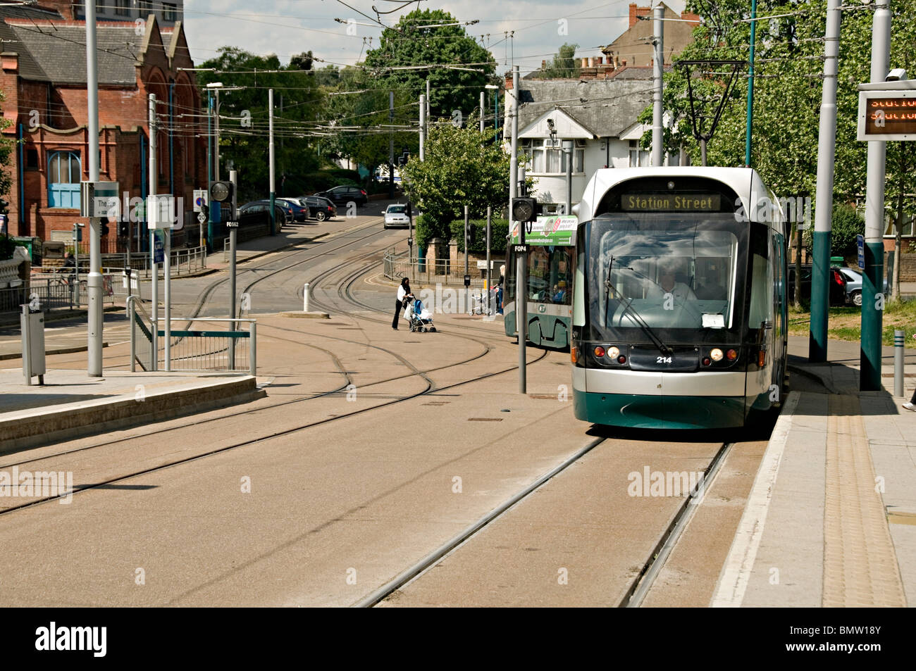 Nottingham tram and the forest park an ride tram stop Nottingham Stock