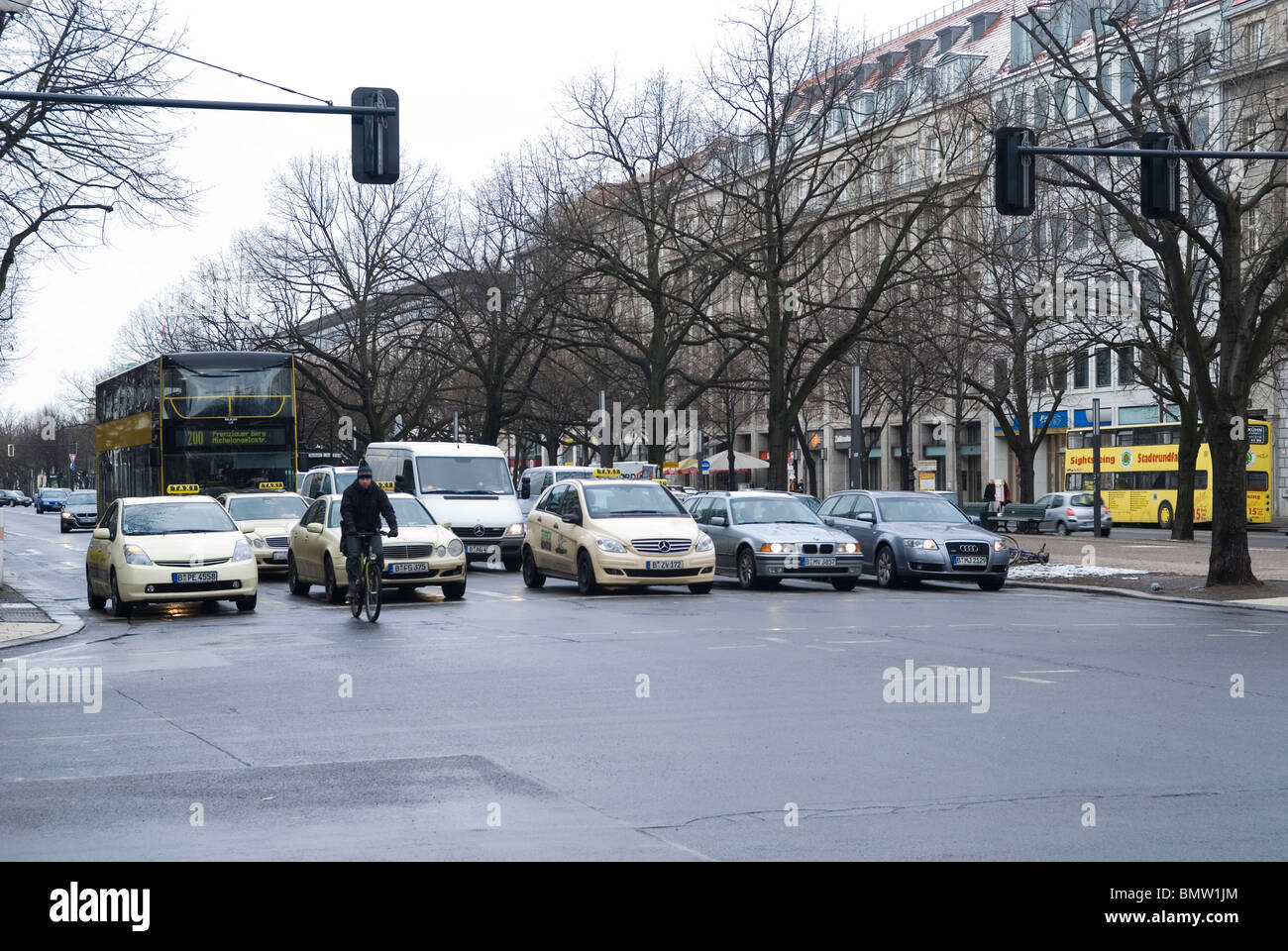 Cars at traffic lights Berlin city Germany Stock Photo