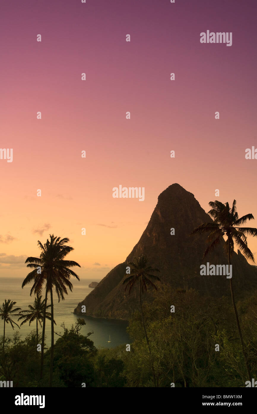 Caribbean, St Lucia, Petit Piton, (UNESCO World Heritage Site) and Anse