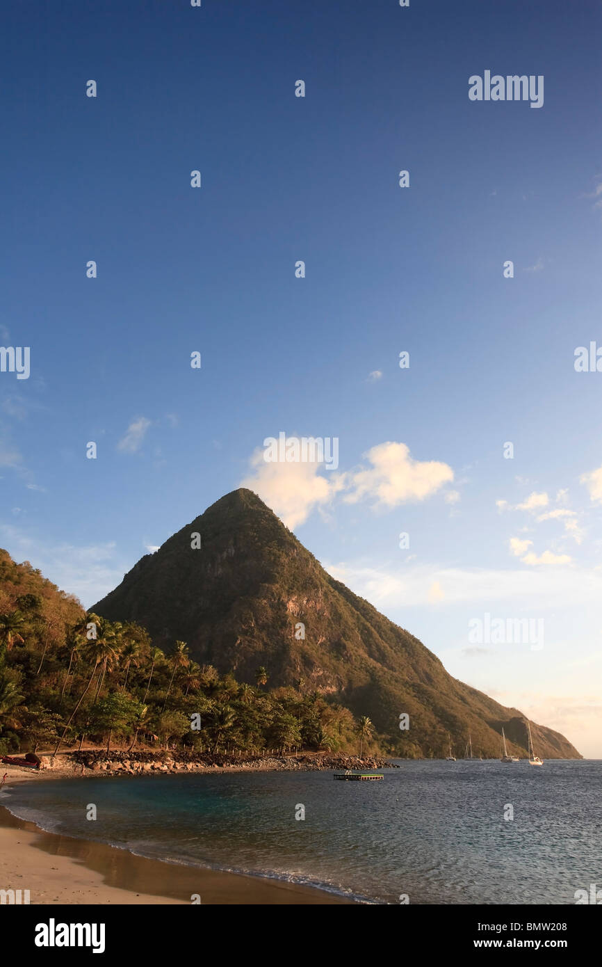 Caribbean, St Lucia, Gros Piton, (UNESCO World Heritage Site) and Anse