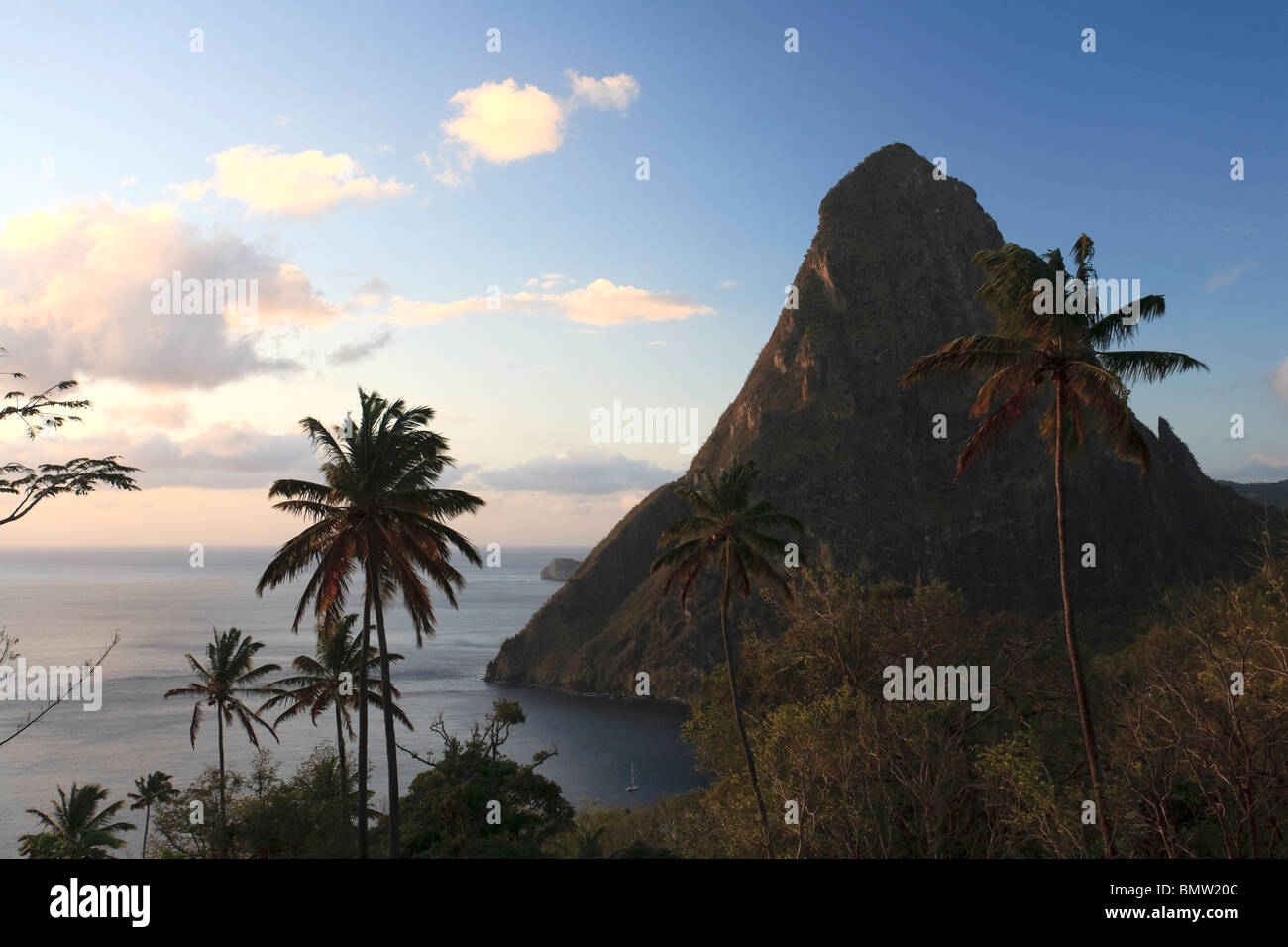 Caribbean, St Lucia, Petit Piton, (UNESCO World Heritage Site) and Anse