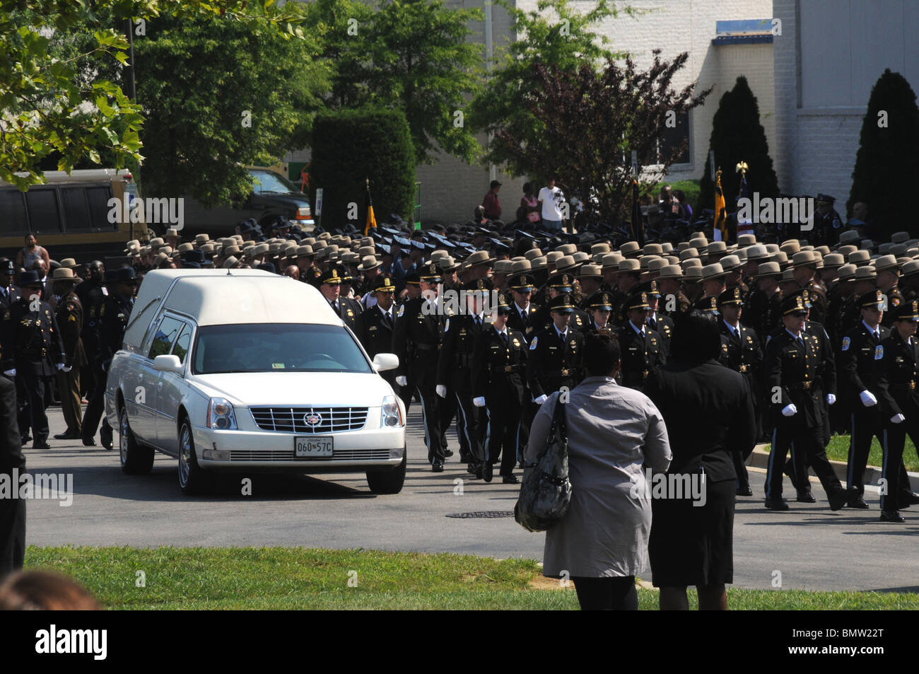 Thousands of police attend the funeral for a state trooper who was gunned down  last week Stock Photo