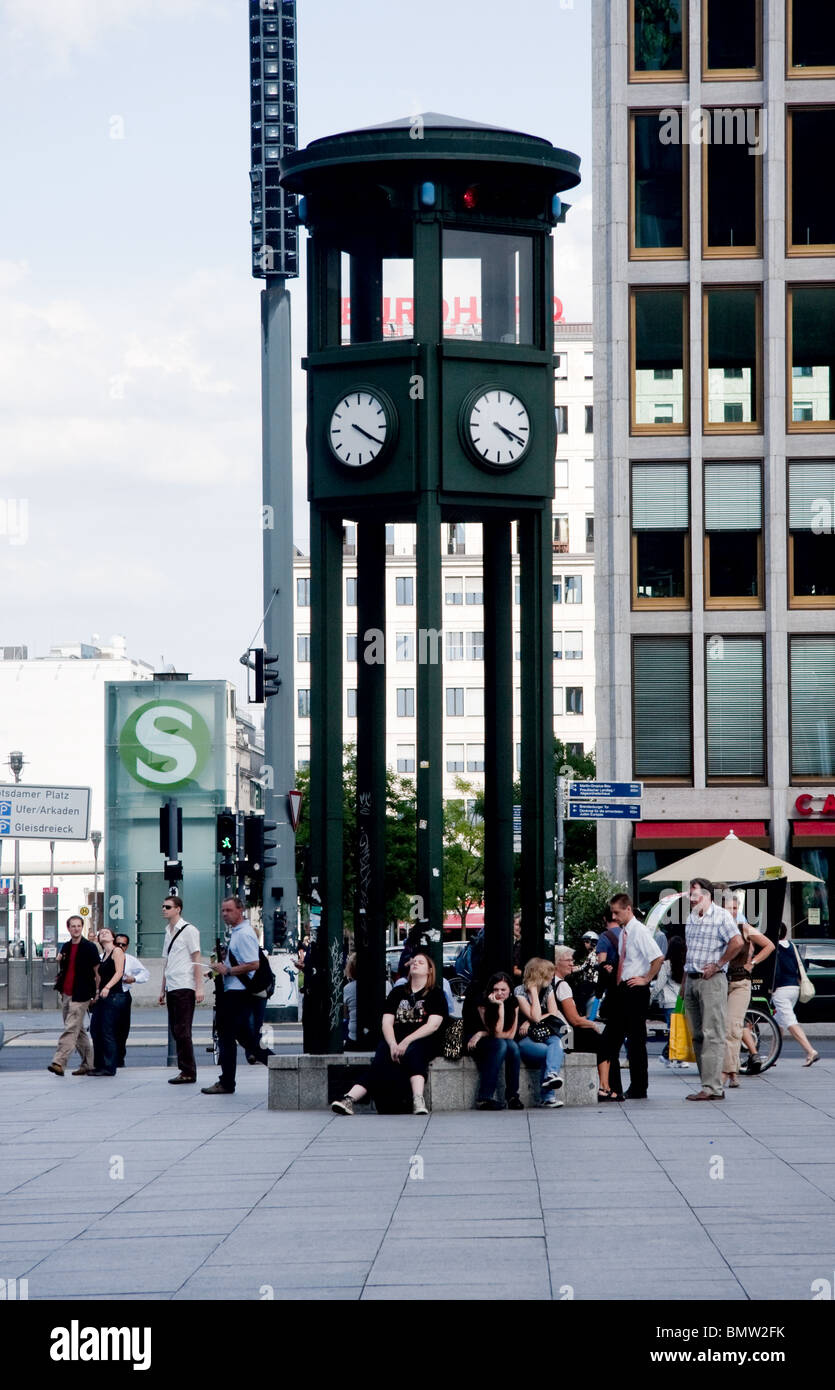 Column with clock in Potsdamer Platz Berlin Germany Stock Photo Alamy