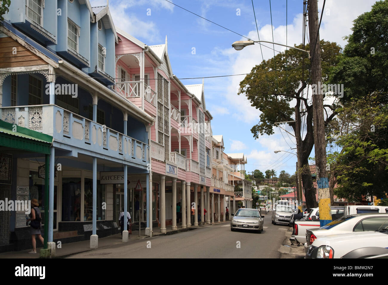 Caribbean, St Lucia, Castries Town, Derek Walcott Square, Colonial Architecture Stock Photo