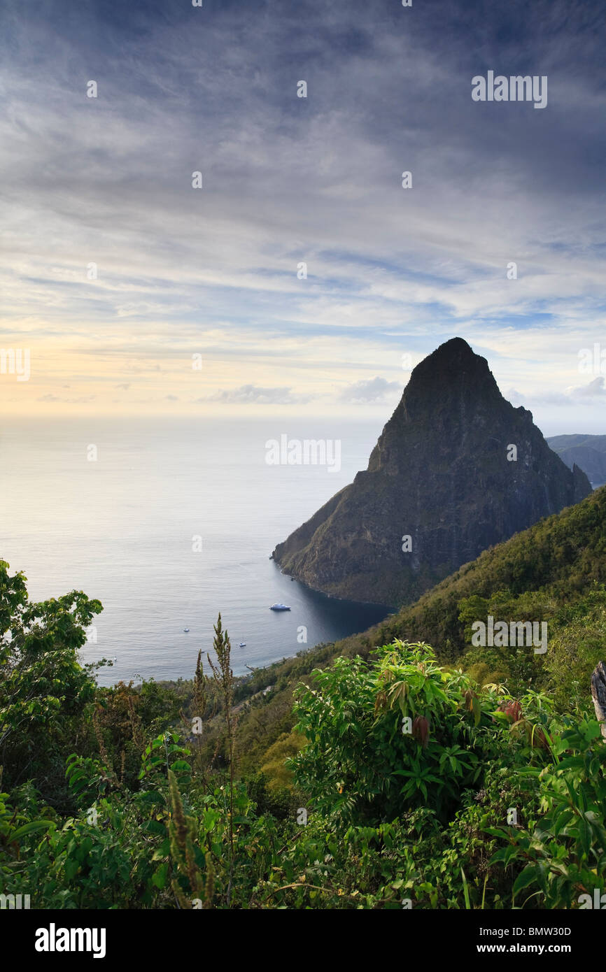Caribbean, St Lucia, Petit Piton and Anse des Pitons Beach Stock Photo