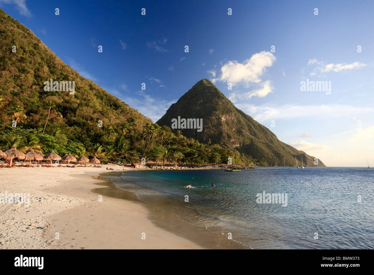 Caribbean, St Lucia, Gros Piton, (UNESCO World Heritage Site) and Anse