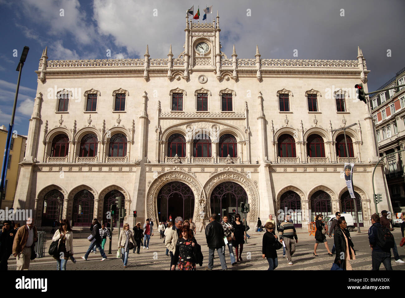 facade of the Train Station Rossio in Lisbon, Portugal, Europe Stock Photo