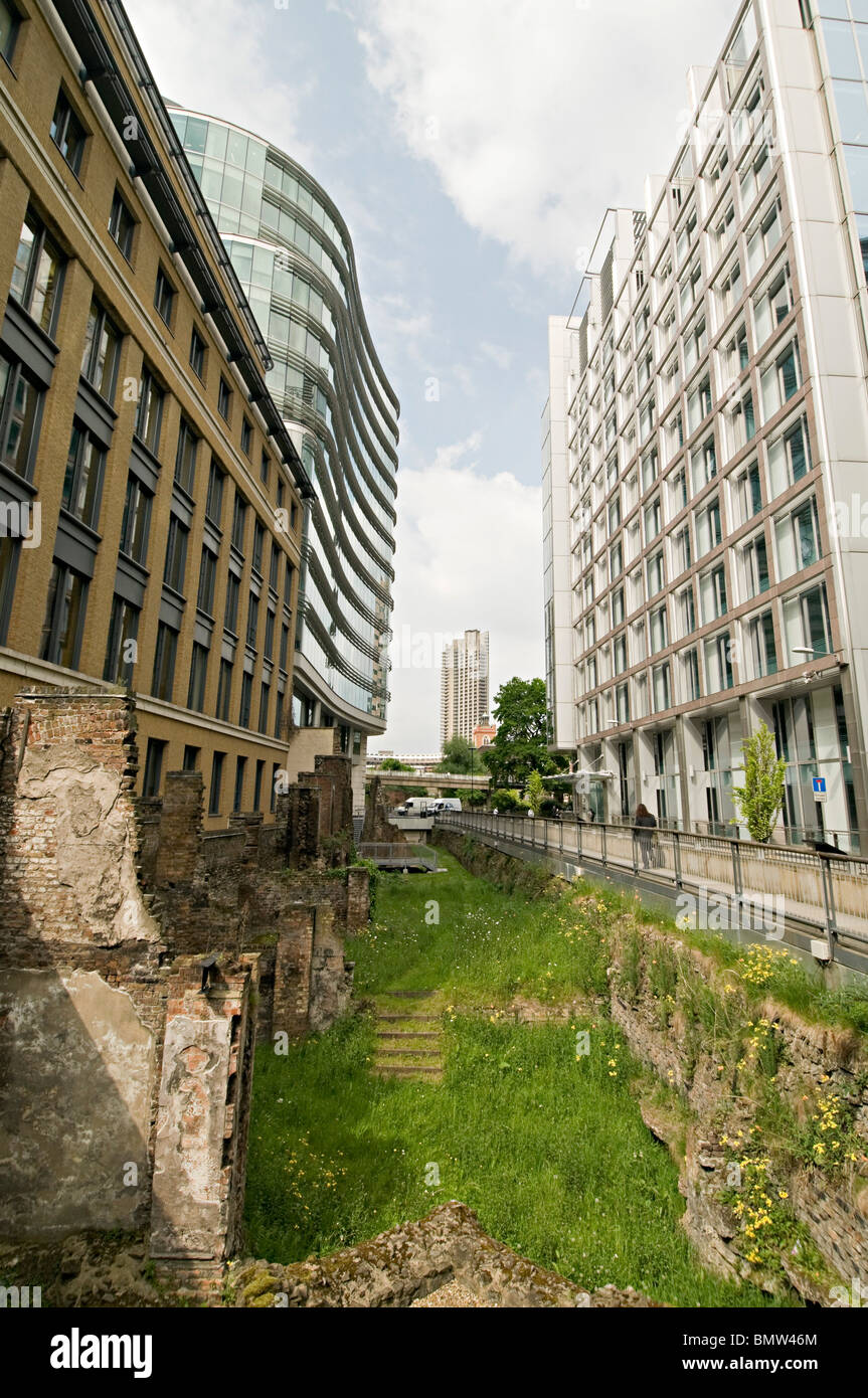 old parts of london wall off noble street in the city of london Stock Photo