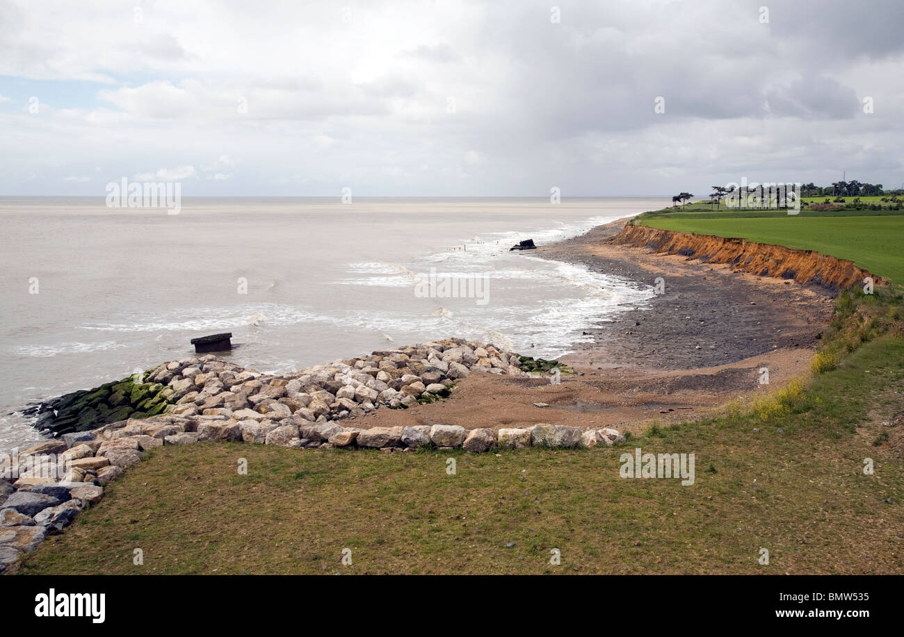 Coastal erosion East Lane Bawdsey Suffolk -view from martello tower Stock Photo