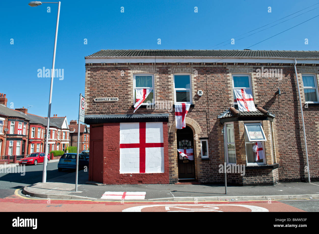 Patriotic display of English St George flags during the 2010 Football World Cup. Stock Photo