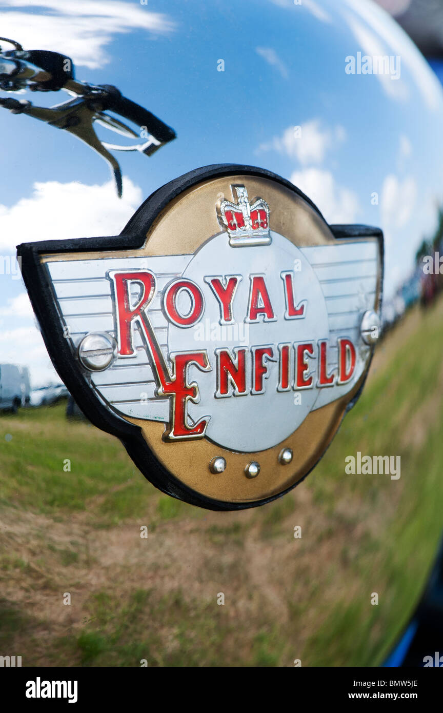 Royal Enfield. Classic british vintage motorcycle chrome tank and badge Stock Photo