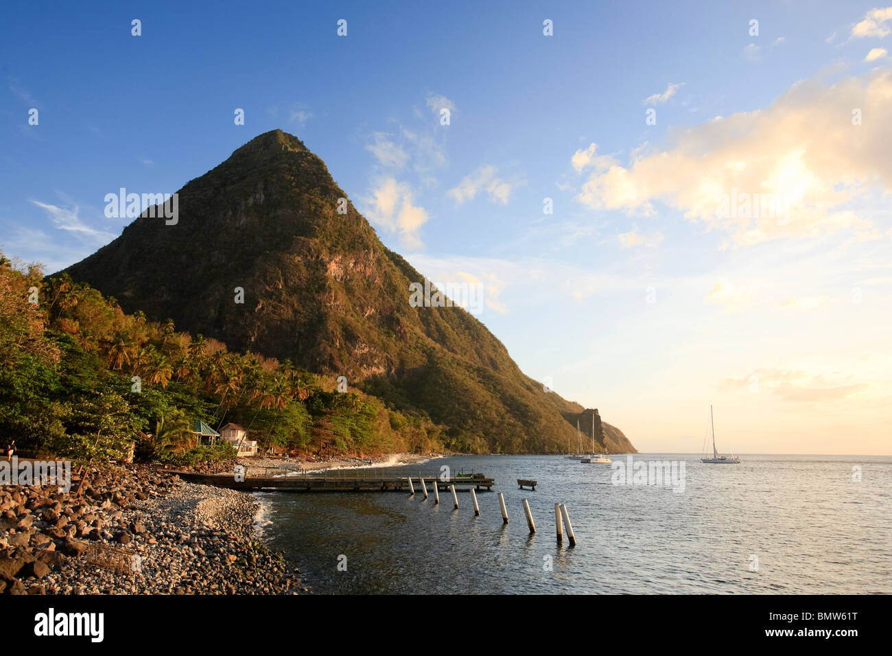 Caribbean, St Lucia, Gros Piton, (UNESCO World Heritage Site) and Anse
