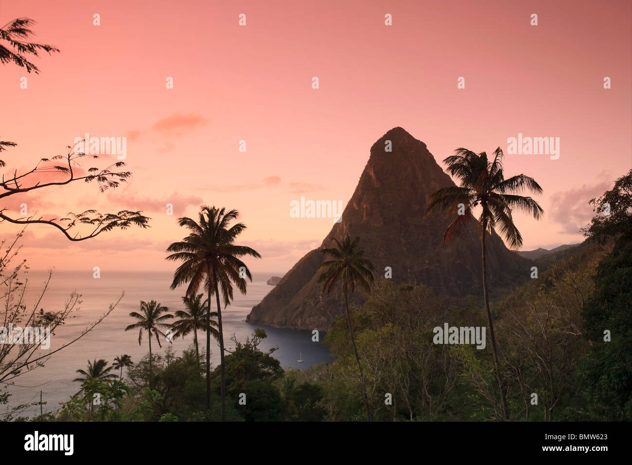 Caribbean, St Lucia, Petit Piton, (UNESCO World Heritage Site) and Anse