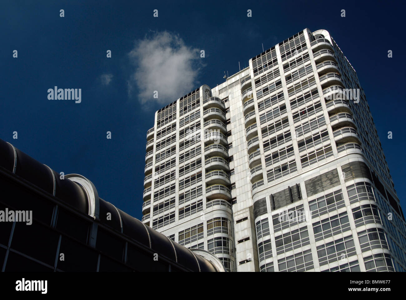 The David Murray John Tower in Swindon, UK, against a dark blue sky. Stock Photo