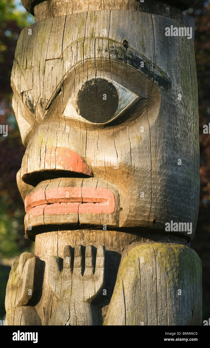 Haida Totem Pole Detail, Thunderbird Park, Royal British Columbia Museum, Victoria, BC, CANADA Stock Photo