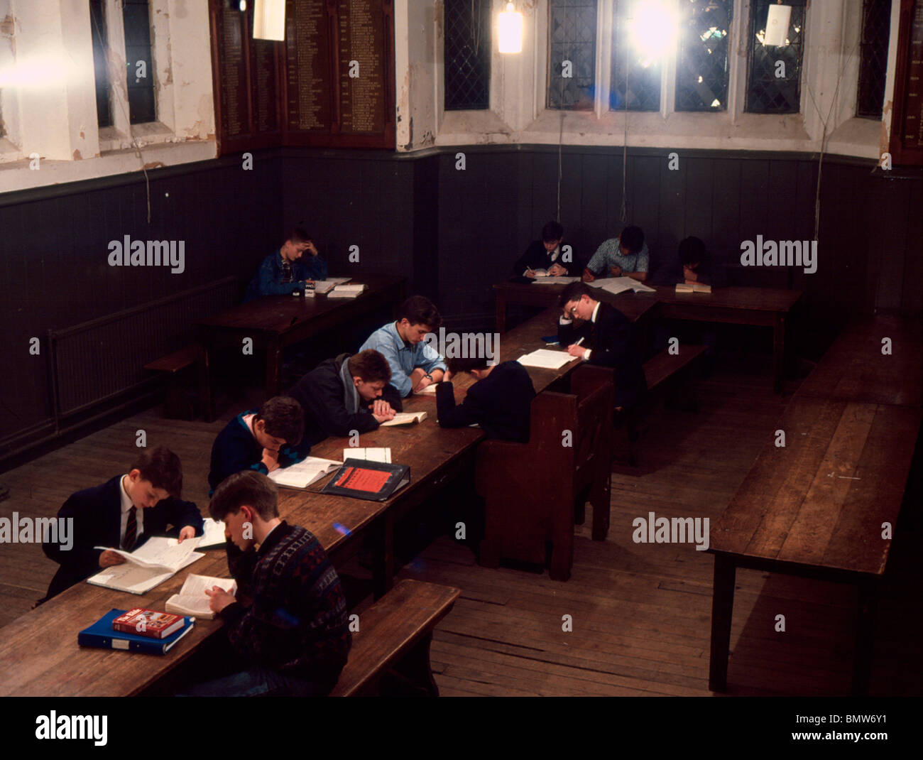 Clifton College house study room during evening prep 1980's Stock Photo - Alamy