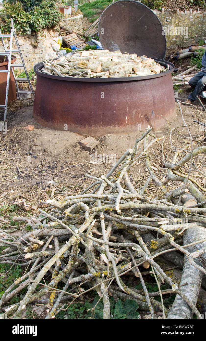 A Charcoal Burning Kiln loaded with Ash wood Stock Photo Alamy