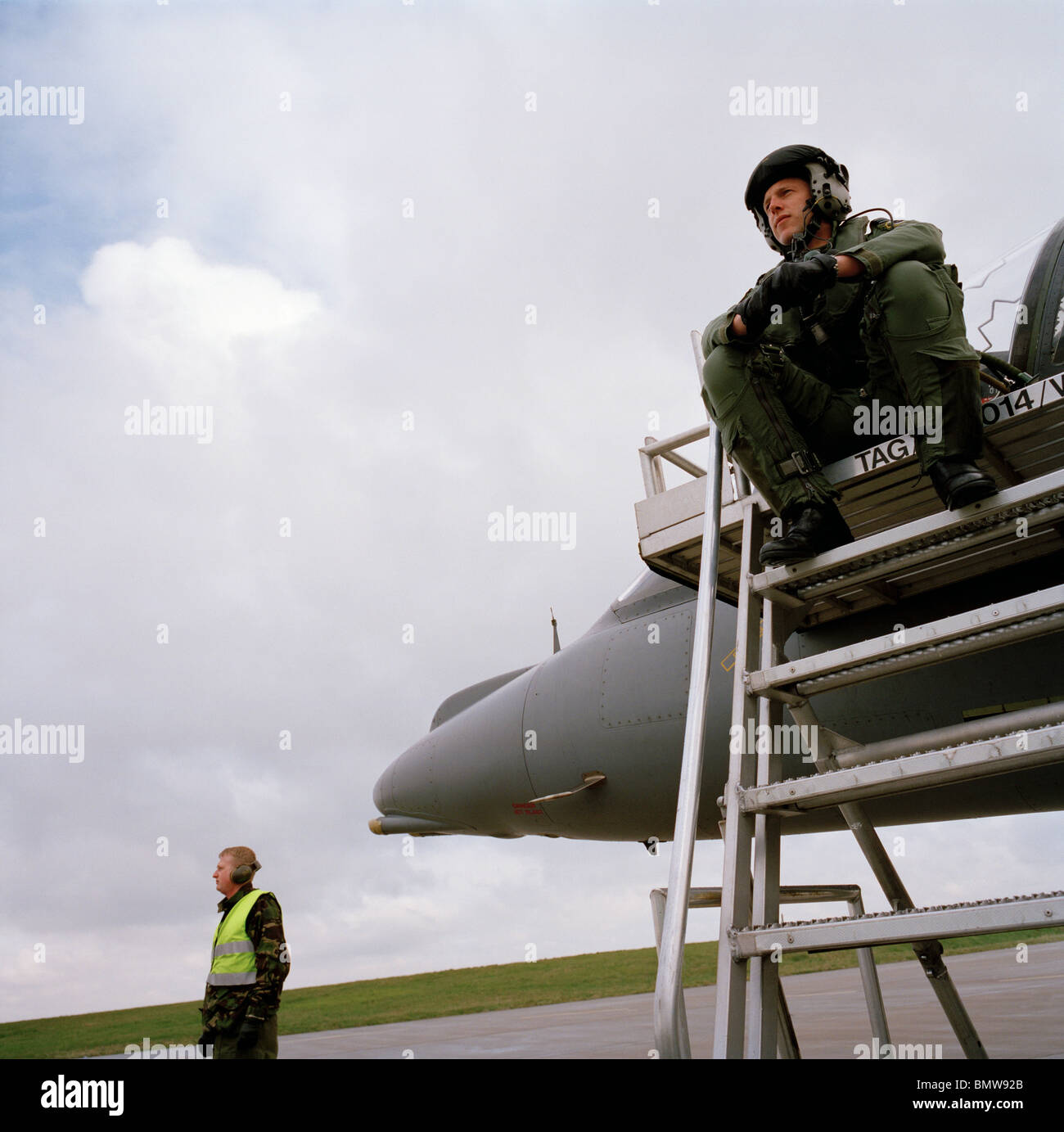 Ground technicians at RAF Wittering, the base for the Harrier. Stock Photo