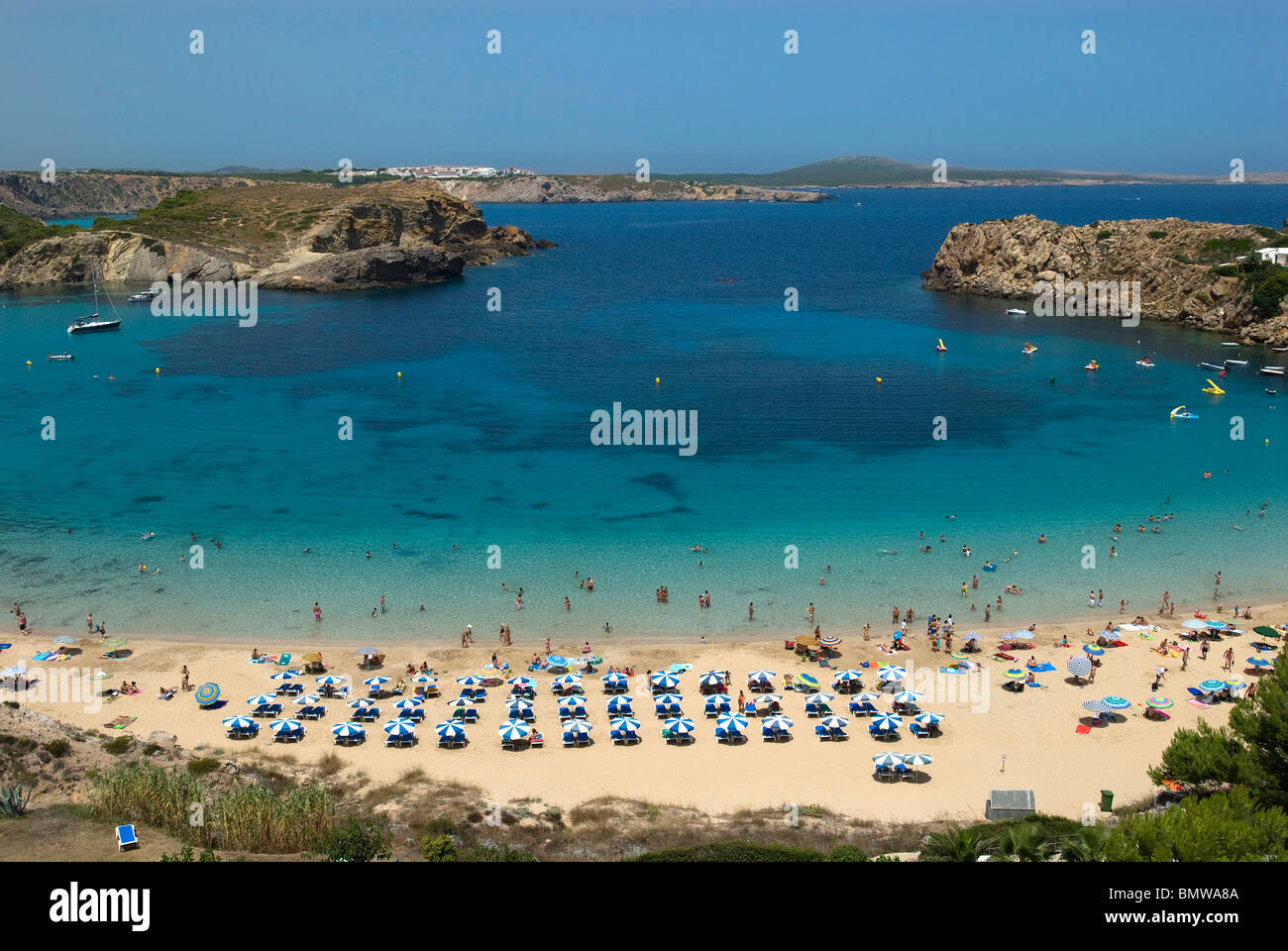 Beach and Bay at Arenal d'en Castell, Menorca, Balearics, Spain Stock Photo